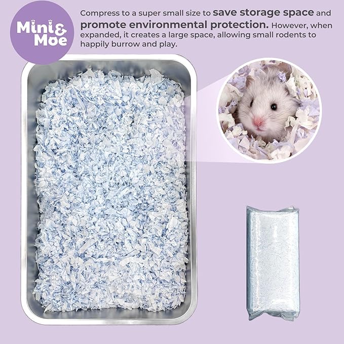 mini&moe Hamster Bedding 25 Liters: Hamster Bedding Dust-Free and Odor Control Moisture Absorbent Natural Paper Small Pet Bedding - for Guinea Pigs, Hamsters, Rabbits, and Small Animal