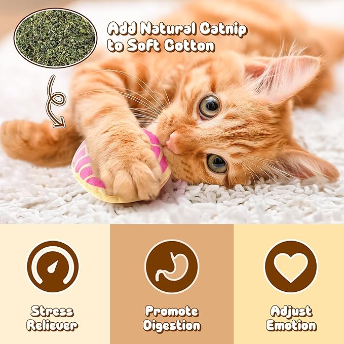 L1rabe Mexican Catnip Stuffed Toys - Hispanic Heritage Month 5Pcs Concha Cafecito Pan Dulce Funny Cat Toys for Cat Lovers Indoor Kitten Chew Bite Kick Non-Toxic Pet Supplies Kitten Birthday Presents