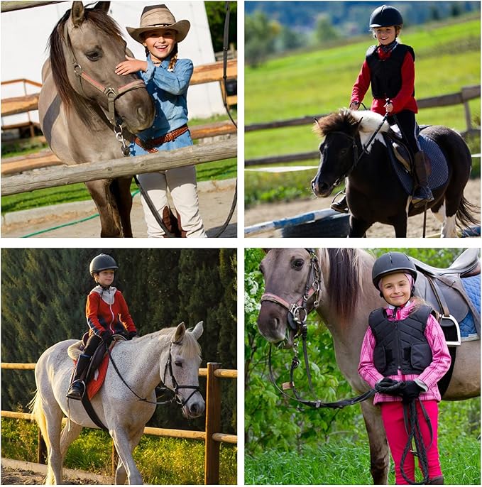 beroy Kids Horse Riding Knee-Patches Pants Girls Equestrian Front-Zip Breeches Legging with Pockets