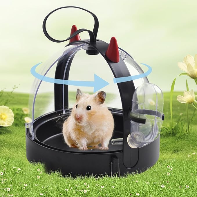 Portable Hamster Cage Travel Bag, High Permeability Hamster Travel Carrier with Water Bottle Small Pet Hamster Travel Carrier Cage for Hamster Gerbils Mice Guinea Pigs Sugar Glider(Black)