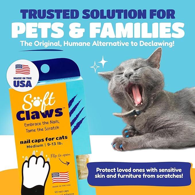 Soft Claws Cat Nail Caps for Medium Cats – (40 Caps, Green & Black) - Made in USA - Veterinarian-Developed | Protects Furniture & Skin - Easy to Apply, Long-Lasting Anti-Scratch Soft Cat Claw Covers