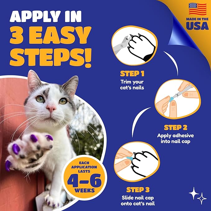 Soft Claws Cat Nail Caps for Medium Cats – (40 Caps, Black & Purple) - Made in USA - Veterinarian-Developed | Protects Furniture & Skin - Easy to Apply, Long-Lasting Anti-Scratch Soft Cat Claw Covers