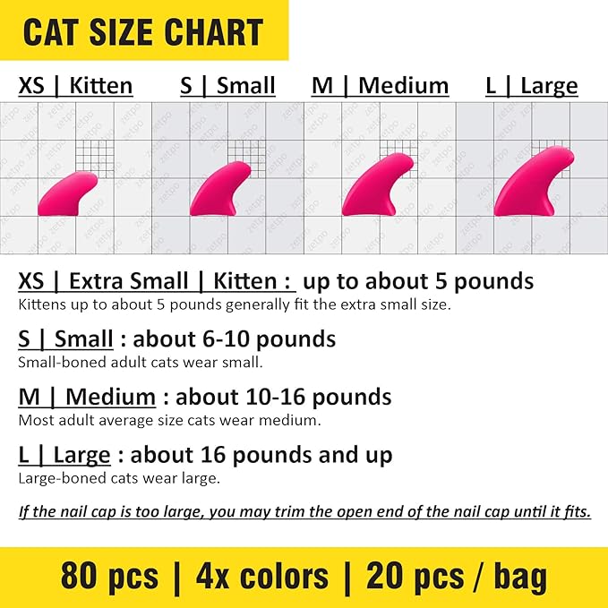 zetpo 80 pcs Cat Claw Covers | Cat Nail Caps | with Adhesives and Applicators (XS, Turquoise, Purple, Turquoise Glitter, Violet Glitter)
