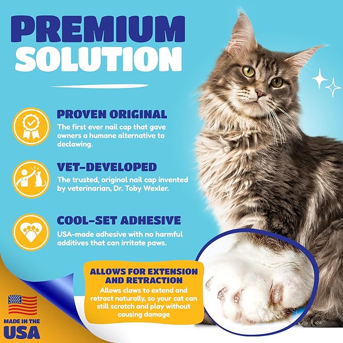 Soft Claws Cat Nail Caps for Large Cats – (40 Caps, Pink) - Made in USA - Veterinarian-Developed, Non-Toxic | Protects Furniture & Skin - Easy to Apply, Long-Lasting Anti-Scratch Soft Cat Claw Covers