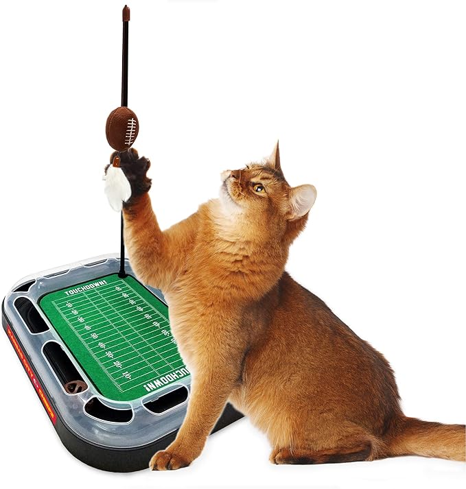 Pets First Cat Plush Toy KANSAS CITY CHIEFS FOOTBALL FIELD CAT SCRATCHER TOY with CATNIP Filled Plush FOOTBALL Toy & Feather Cat Toy hanging, Jingle Bell INTERACTIVE BALL Cat Chasing 5-in-1 KITTY Toy