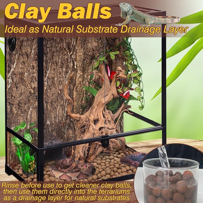ZeeDix Reptile Substrate Leca Balls - 10LBS Organic Expanded Clay Pebbles, Bioactive Terrarium Bedding for Reptile Tank Habitat Accessories, Ideal for Bearded Dragon, Tortoise, Gecko, Snake & Frog
