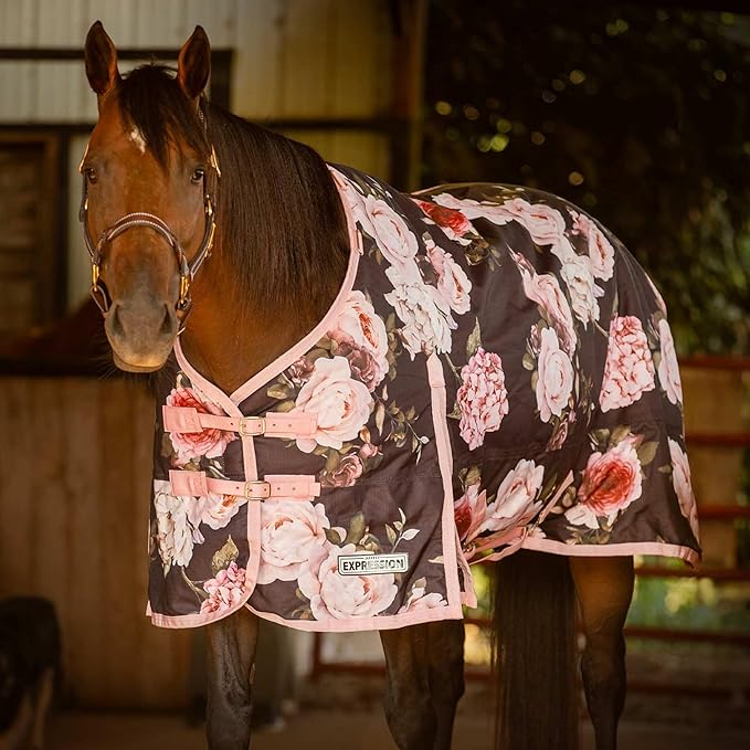 Jeffers Expression 1200 Denier Standard Neck Turnout Blanket, Rose Garden, 78" - Waterproof, Breathable Horse Blanket with 0g Polyfill, No insulation - Ideal Protection for Wind and Rain, Light Weight