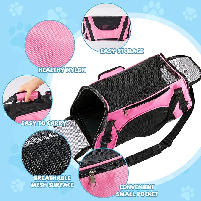 Sweetude 4 Pcs Cat Carrier Soft-Sided Pet Carrying Bag for Cat Under 13 Lbs, 16.9 x 11x 7.5 Inch, Portable Foldable Comfortable Bag for Small Pet Travel(Black, Gray, Pink, Blue)