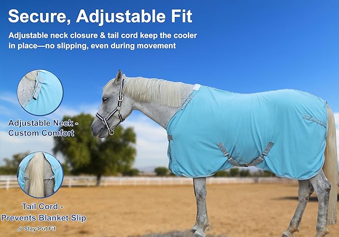 Horse Fleece Cooler, Blanket Liner - 300g Anti-Pilling Fleece, Moisture-Wicking, Cooling & Drying for Post-Workout, Bath & Travel, Prevent Overheating & Chilling Lightblue 81