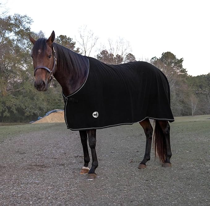 Jeffers Horse Fleece Cooler Blanket - Lightweight, Moisture-Wicking Western Blanket for Winter Warmth & Stable Use, Adjustable Fit, Durable & Easy-Care - Size 84", Black