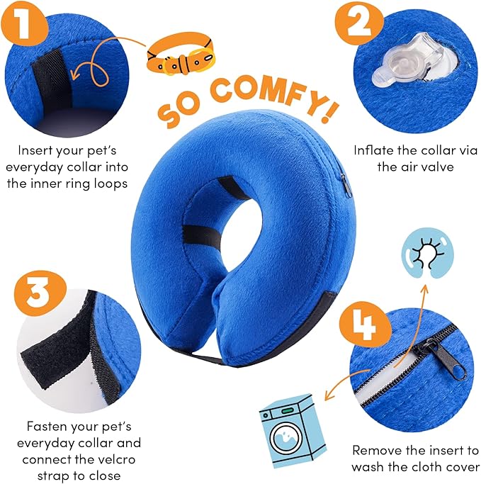 BENCMATE Inflatable Dog Cone Collar Alternative, Soft Dog Cone for Small Medium Large Dogs and Cats, Neck Recovery ECollar Donut Collar After Surgery (Small, Blue)