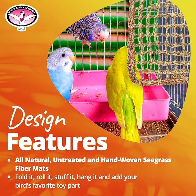Super Bird Creations SB50008 Seagrass Mat for Cage Decor, Pet Enrichment and Boredom Relief - Versatile Toy-Making Base - Ideal for Parrots - Small to Large Birds & Reptiles - 7"x12" (3 Pack)