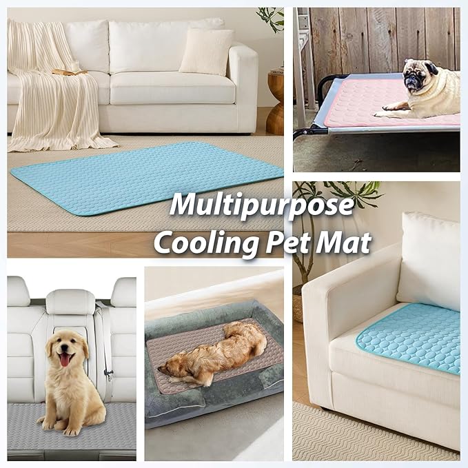 MICROCOSMOS Summer Cooling Mat & Sleeping Pad- Water Absorption Top, Materials Safe, Easy Carry, EZ Clean. Keep Cooling for Pets, Kids and Adults.(Blue, 36" x24")