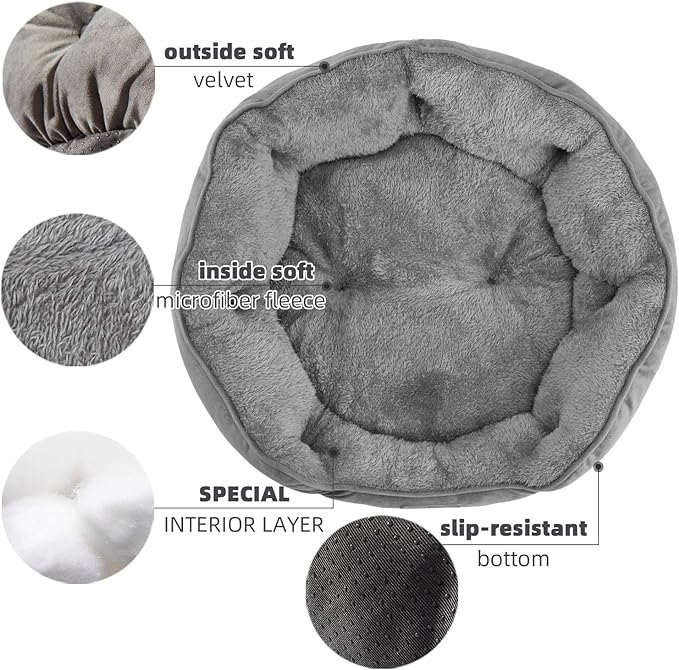 Asvin Medium Dog Bed for Medium Dogs, Cat Beds for Indoor Cats, Pet Bed for Puppy and Kitty, Extra Soft & Machine Washable with Anti-Slip & Water-Resistant Oxford Bottom, Grey, 25 inches