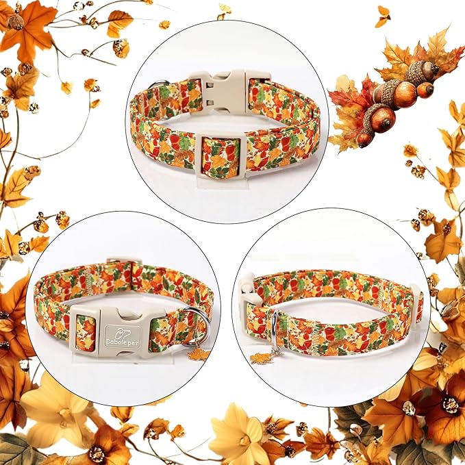 Fall Dog Collar Cute Autumn Leaves Puppy Collar - Light Comfortable Adjustable Pet Collars for Small Medium Large Girl Boy Dogs XL