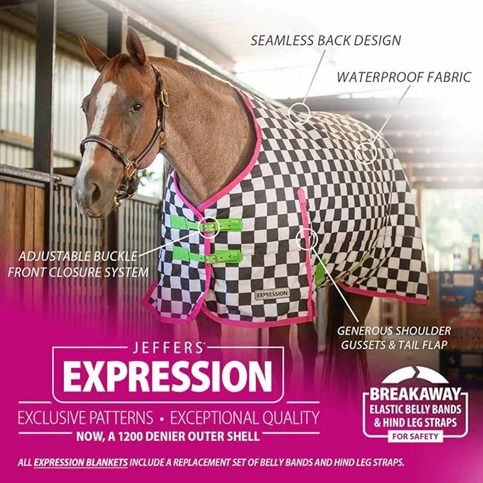 Jeffers Expression 1200 Denier Standard Neck Turnout Sheet, Skater Cowgirl, 75"- Waterproof, Breathable Horse Sheet with 0g Polyfill, No Insulation - Ideal Protection for Wind & Rain, Light Weight