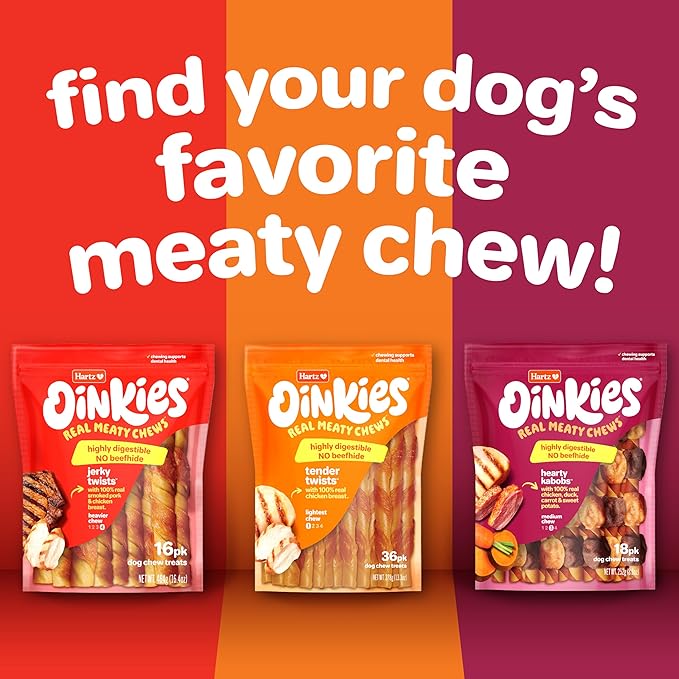 Hartz Oinkies Smoked Twists with Naturally Smoked Pork Rawhide-Free Dog Treats, Highly Digestible Long Lasting Dog Chews, 20 count