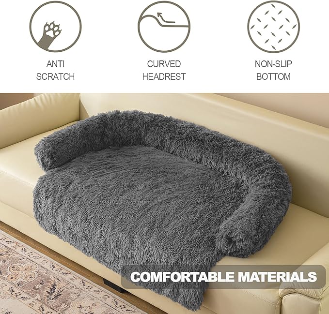 Calming Dogs/Cats Bed Mats, Dog Pad Washable Removable Couch Cover, Plush Long Fur Mat for Pets, Waterproof Lining, Perfect for Small, Medium and Large Dogs and Cats (Dark Gray, 41"x37")