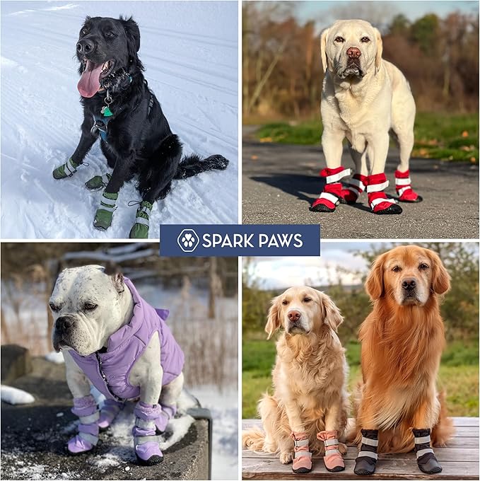 Spark Paws Dog Shoes, Waterproof Dog Boots for Medium to Large Dogs, Non Slip, Breathable Dog Booties and Paw Protectors - 4PCS Doggie Hiking Boots with Reflective Straps, Green Camo, Size 2