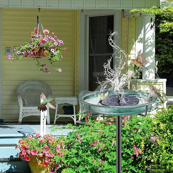 Bird Baths for Outdoors, Detachable Birdbaths for The Garden Clearance, Heavy Duty Freestanding Bird Baths, Bird Bath Bowl Spa & Birdfeeder with Metal Stake Stand (Retro Green)