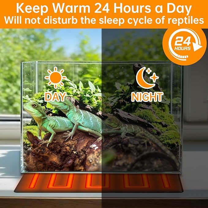 Reptile Heat Pad 8x18 Inch 24W, Terrarium Heating Mat Under Tank, Reptile Heat Mat/Pad for Amphibians, Turtle, Lizard, Bearded Dragon, Hermit Crab, Frog, Snake