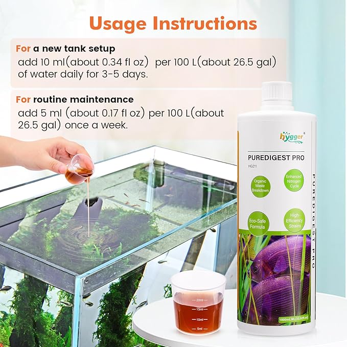 hygger Aquarium Water Bio-Clarifier, Reducing Fish Waste and Cleaning Organic Sludge, Natural Fish Tank Aquarium Leave-in Waste Management Solution for Freshwater and Saltwater Tanks, 1000 ML