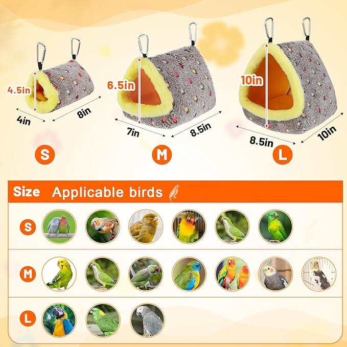 MEWTOGO Large Winter Warm Bird Nest for Cage - Comfortable Birds Bed with Support Plate, Hanging Shed Hideaway Hammock Hut Gift for Macaws African Grey Amazon Parrots