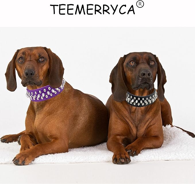 TEEMERRYCA Adjustable PU Leather Spiked Studded Dog Collars with a Squeak Ball Gift for Small Medium Large Pets Like Cats/Pit Bull/Bulldog/Pugs/Husky, Purple, XL 17.7"-20.5"