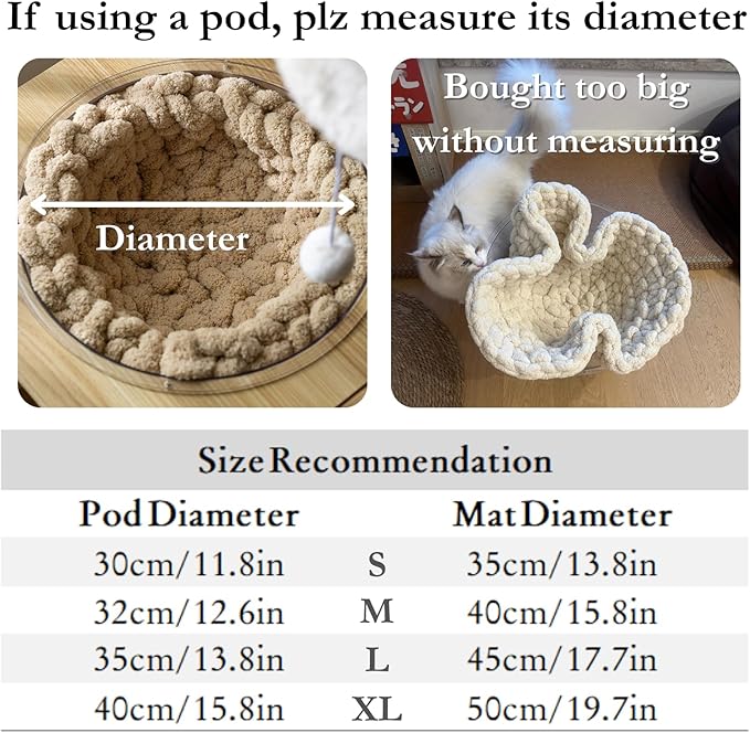 Cat Knitted Bed Mat, Extra-Soft Washable Warm Round Pads Cushions for Indoor Kittens, Cat Trees Towers, Perfect for Kneading and Sleeping (White,Medium)