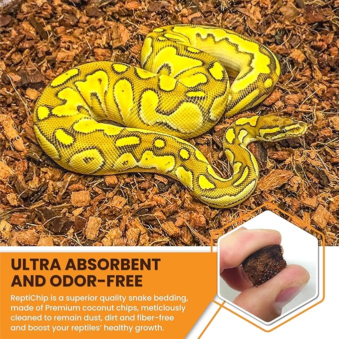 ReptiChip Reptile Substrate Coconut Chip Bedding 72 Quart Compressed Organic Coco Husk Block for Snake Habitat, Ball Python Terrarium, Turtle Tanks, Tortoise Enclosure (3 Pk)