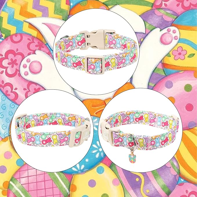 Easter Dog Collar for Small Dogs - Colorful Bunny Print Easter Collar for Male Female Dogs, Lightweight Adjustable Spring Holiaday Dog Collars with Quick Release Buckle S