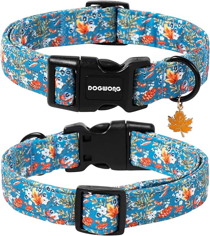 DOGWONG Fall Maple Dog Collar- Cute Classic Fall Autumn Flower Dog Collars Adjustable Fall Dog Collar for Small Medium Large Dogs XS