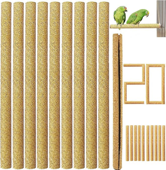20Pcs Sand Perch Covers for Bird - Bird Perchs Covers 7.5" Long x 3/8" Diameter Bird perches for Parakeets, Lovebirds, Parrotlets, Canaries and Other Small Birds (Yellow, 20pcs 7.5" x 0.43")