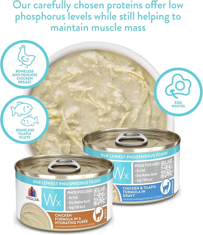 Weruva Wx Phos Focused, Pate & Gravy Formulas Variety Pack, 3oz Can (Pack of 12)