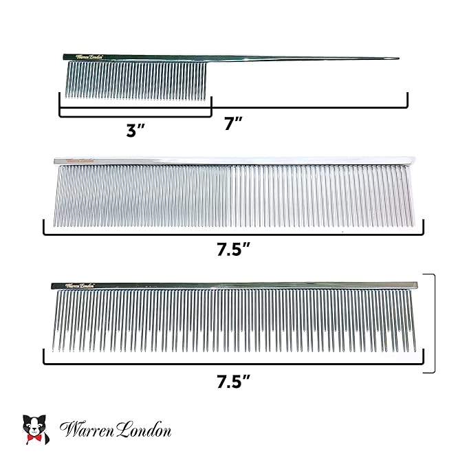Warren London Cool Cat Comb | 7.5 inches of Copper Strength | Rounded Tips Comfort Durability | Fine/Coarse Greyhound Style Deshedding Dematting