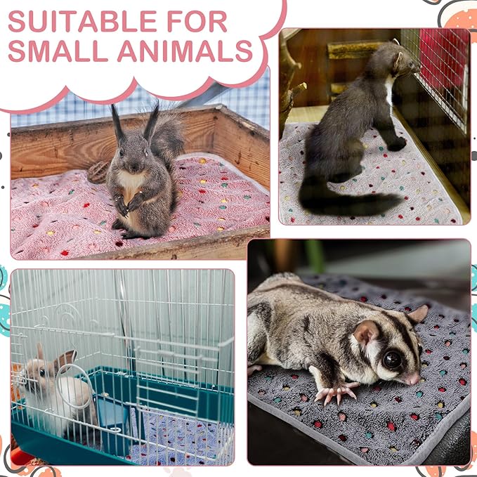 4 Pcs Waterproof Guinea Pig Blankets Washable Small Animal Fleece Bedding Absorbent Guinea Pig Cage Liners Reusable Pet Pee Pad Sleep Mat Pad Cover for Hamster Ferret