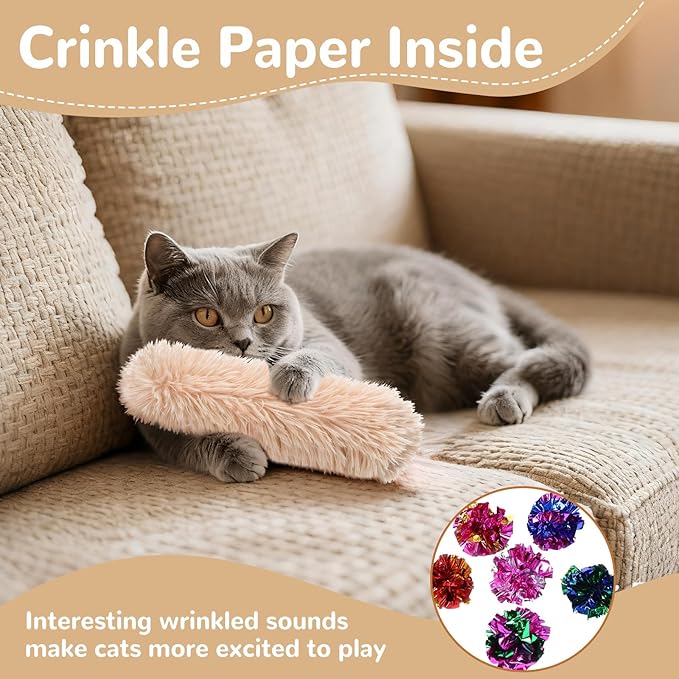 Cat Toys, Catnip Toys Natural Pillows Toys, Crinkle Sound Catnip Toys, Durable Cat Toys for Indoor Cats (Green Orange Grey, 3)