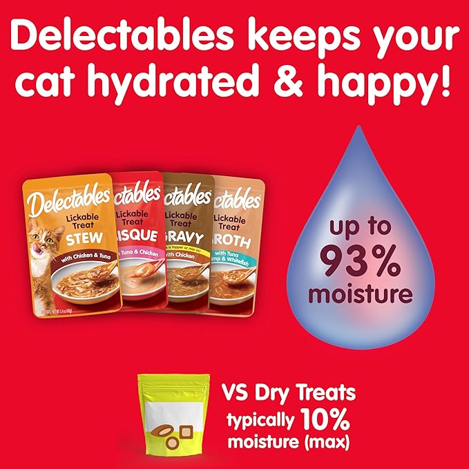 Hartz Delectables Non-Seafood Bisque Lickable Wet Cat Treats for Adult & Senior Cats, Multiple Flavors, Pack of 12
