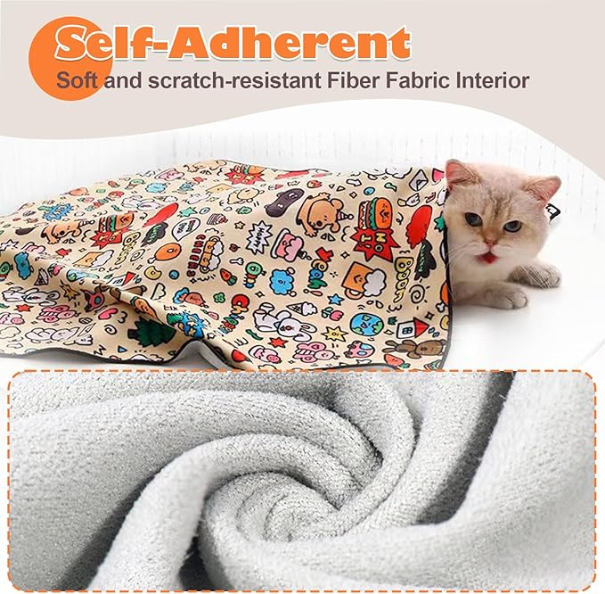 Cat Grooming Wrap, Cat Wrap Self-Adherent, Anti-Scratch Anti-Bite, Anti-Escape Grooming Bag for Cats Nail Clipping, Ear Cleaning, and Teeth Brushing (19.7 × 19.7" Cow Pattern)