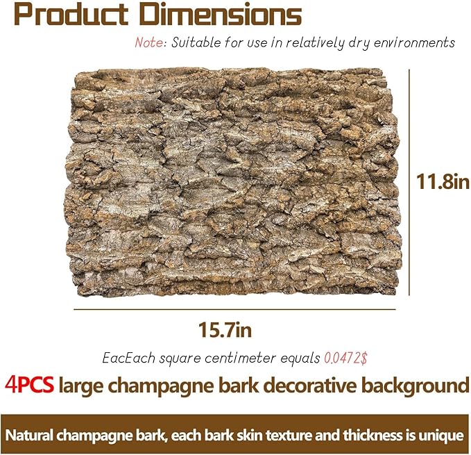 4PCS Cork Terrarium Background 15.7x11.8in Natural Cork Large Bark Climbing Mat Habitat Decoration Chameleons, Lizards, Turtles Glass Jar Decoration