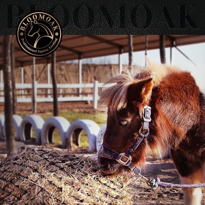 Bloomoak Slow-Feed-Hay-Net for Horses, 40" Hay Net with 2" Hole for Horse and Goat, Handwoven Hay Net, Heavy Duty PE,Easy Fill with Rings（2PCS