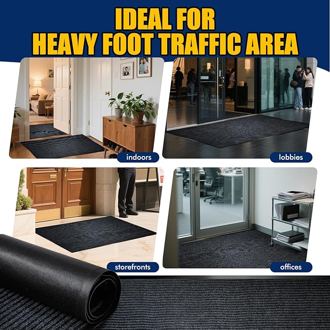 Entrance Mat for Home or Office - 3 x 5 Feet, Carpeted Indoor/Outdoor Entry Mat - Absorbent, Slip Resistant, Low-Profile, Easy to Clean, Rubber Entry Mat - Charcoal