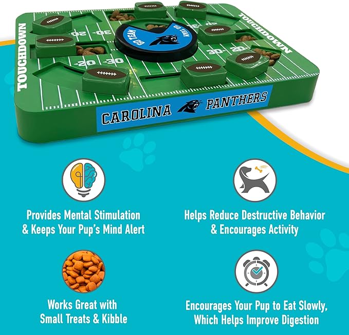 Pets First NFL Carolina Panthers Large Puzzle Toy, Interactive Treat Dispenser, Slow Feeding Toy for Dogs