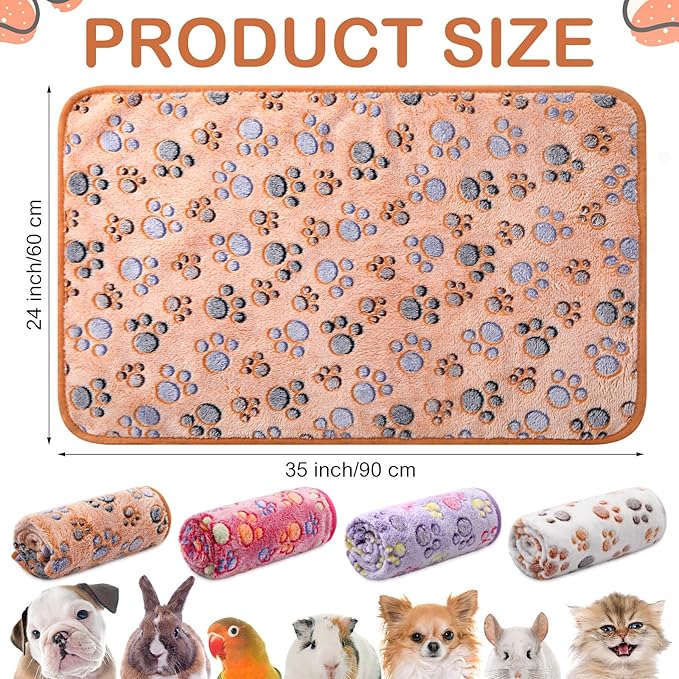 Tudomro 8 Pcs Guinea Pig Blankets Absorbent Washable Animal Fleece Bedding Cage Liners Waterproof Reusable Pet Pee Sleep Mat Pad Cover for Chinchilla Hamster Ferret(Paw,35 x 24 Inch)