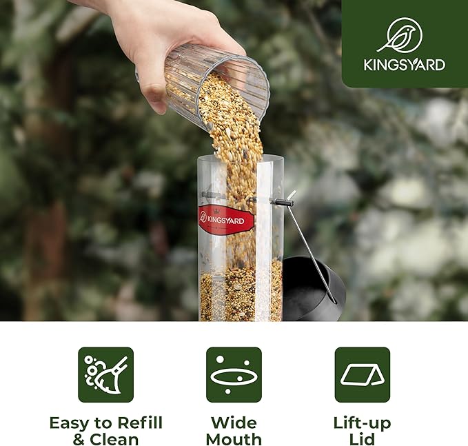 Kingsyard 6 Ports Tube Bird Feeder for Outdoors Hanging, Removable Base and Perch, Easy to Clean & Refill, Premium Hard Plastic, Attracting for Finches Cardinals Bluebirds (Black)