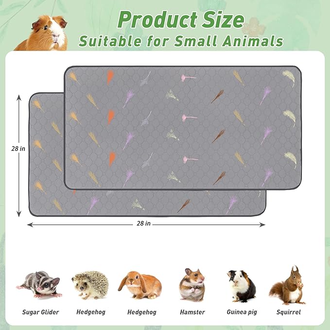 2Pcs Guinea Pig Cage Liners,Guinea Pig Fleece Cage Liners28''X28'' Super Absorbent Washable Pee Pads Reusable for Rabbit Hamster Chinchilla