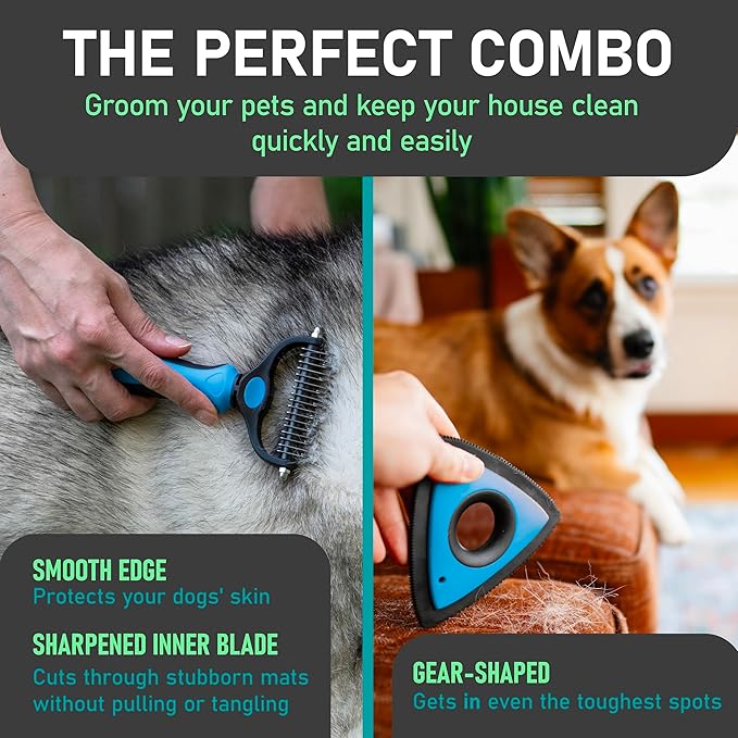 Maxpower Planet Pet Grooming Rake and Mini Pet Hair Remover Tool, Undercoat Rake for Dogs & Hair Remover for Car Carpet, Cat Fur Removal and Double-Sided Deshedding Dematting Tool for Dogs and Cats
