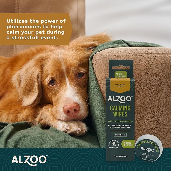 Calming Wipes with Pheromones for Cats and Dogs, On The Go Wipes Helps Reduce Stressful Behavior, 0.15 Ounce