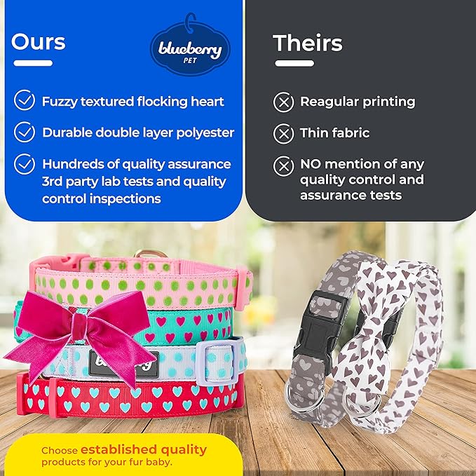 Blueberry Pet Adjustable Flocking Dog Collar with Artificial Silk Flower - Polka Dot in Pastel Purple, Large, Neck 18"-26"