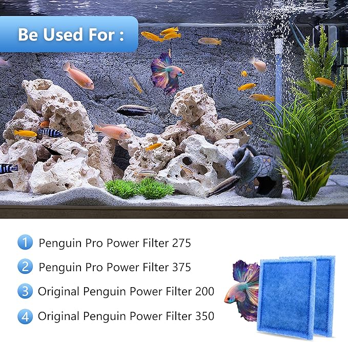 Aquarium Rite-Size C Filter Cartridges Compatible with PRO Power Filters 275/375,200/350 (3 Pack)